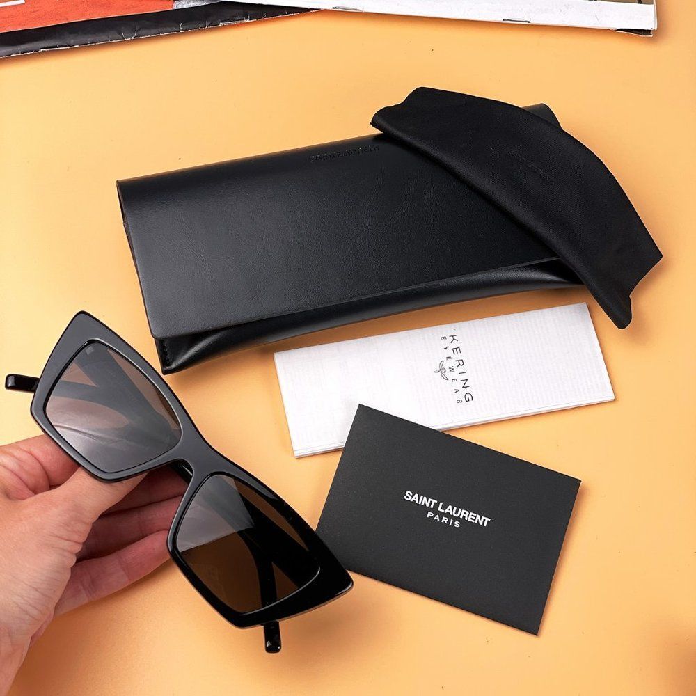 Saint Laurent SL276 MICA 001 Sunglasses Black Grey Cat Eye Women - Picture 9 of 9